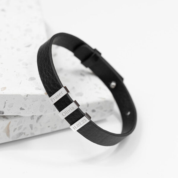 Personalised Men’s Soho Triple Tag Leather Bracelets: 1 - Black - Bracelets By Gift Moments
