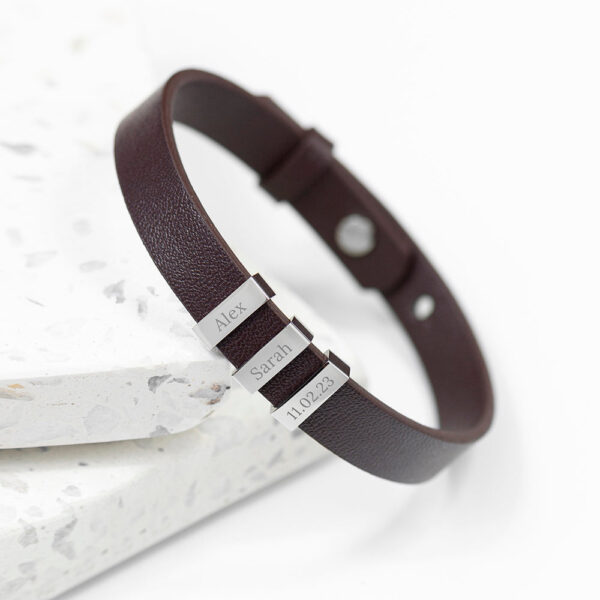 Personalised Men’s Soho Triple Tag Leather Bracelets: 2 - Brown - Bracelets By Gift Moments
