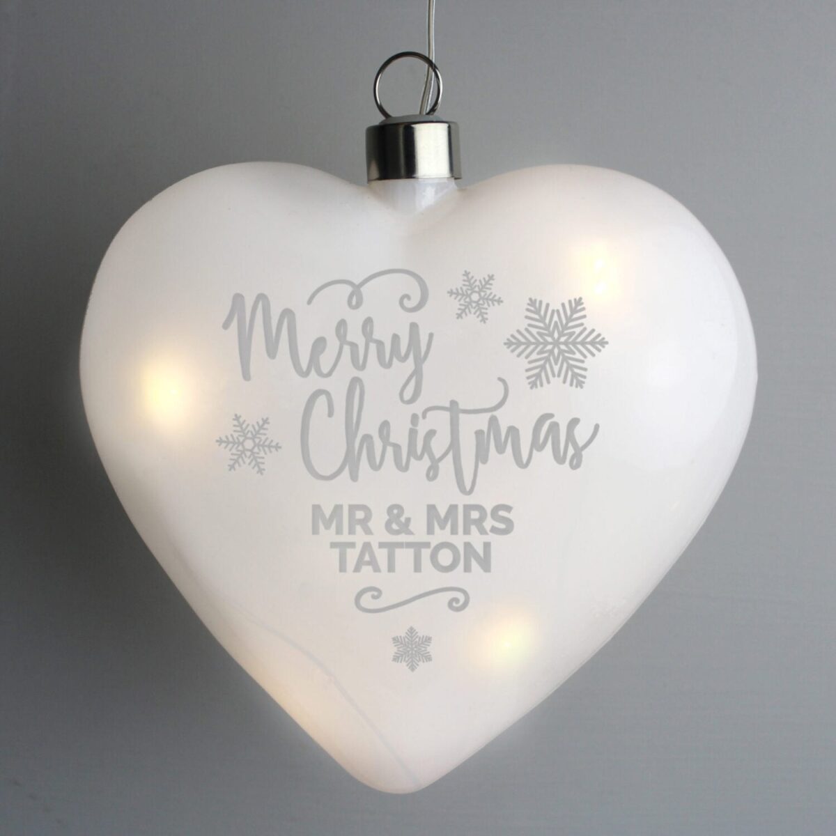 Personalised Merry Christmas LED Hanging Glass Heart: 2 - LED Lighting By Gift Moments