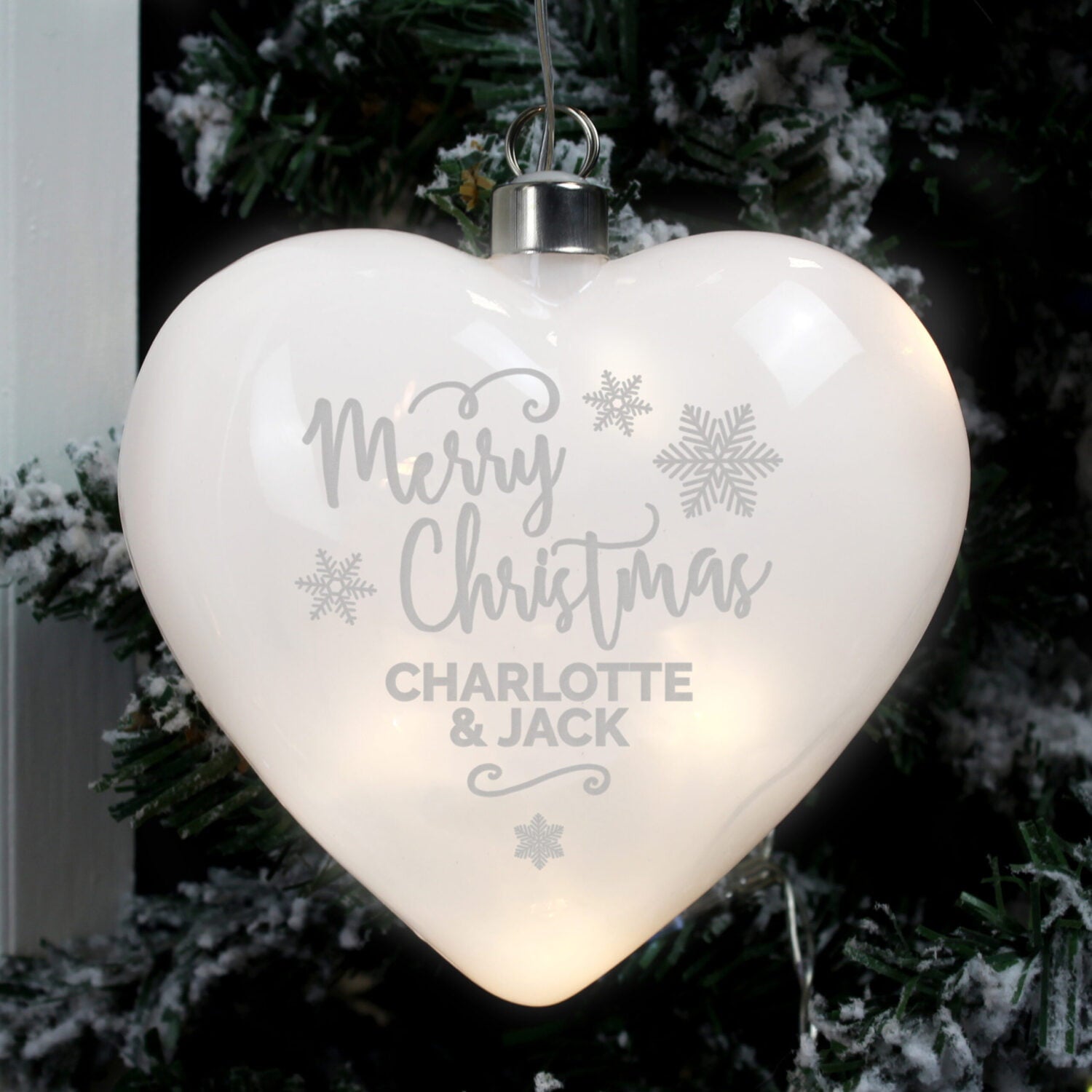 Personalised Merry Christmas LED Hanging Glass Heart: 1 - LED Lighting By Gift Moments