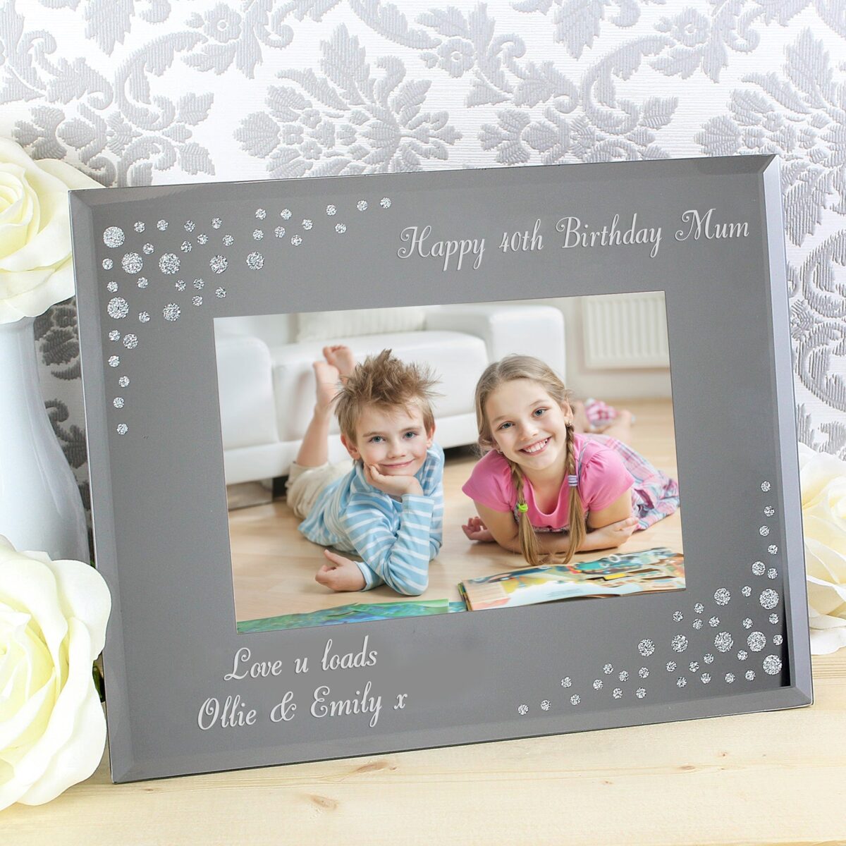 Personalised Any Message 6x4 Landscape Diamante Glass Photo Frame: 3 - Photo Frames By Gift Moments
