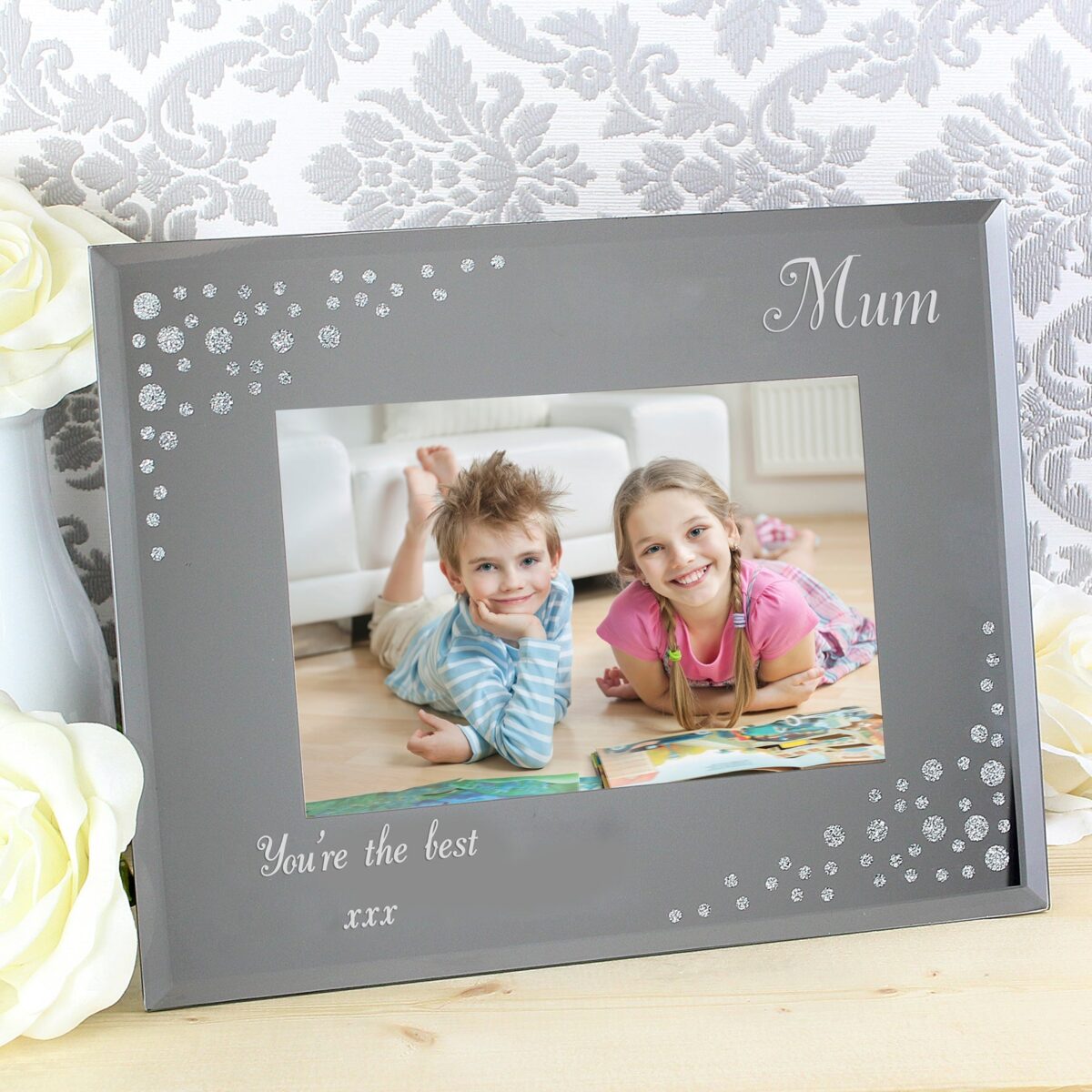 Personalised Any Message 6x4 Landscape Diamante Glass Photo Frame: 4 - Photo Frames By Gift Moments