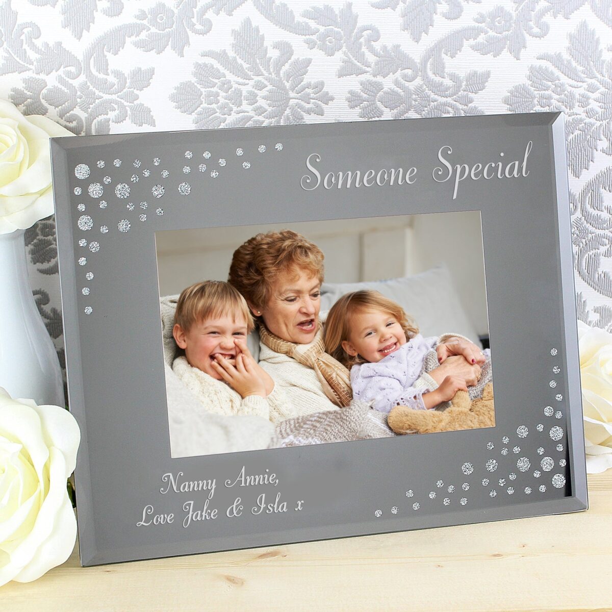 Personalised Any Message 6x4 Landscape Diamante Glass Photo Frame: 2 - Photo Frames By Gift Moments
