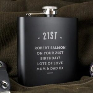 Personalised Any Message Black Hip Flask: 3 - Hip Flasks By Gift Moments