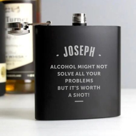 Personalised Any Message Black Hip Flask: 4 - Hip Flasks By Gift Moments