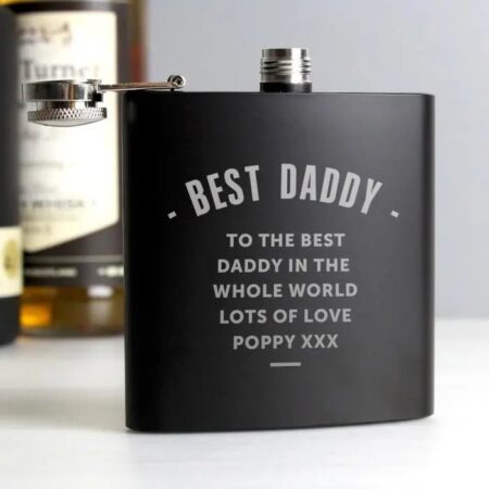 Personalised Any Message Black Hip Flask: 7 - Hip Flasks By Gift Moments
