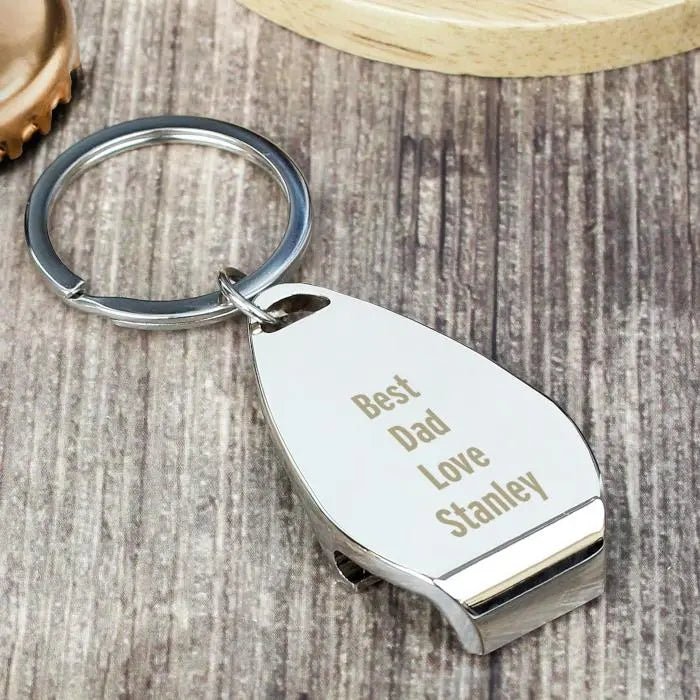 Personalised Any Message Bottle Opener Keyring: 4 - Keyrings By Gift Moments