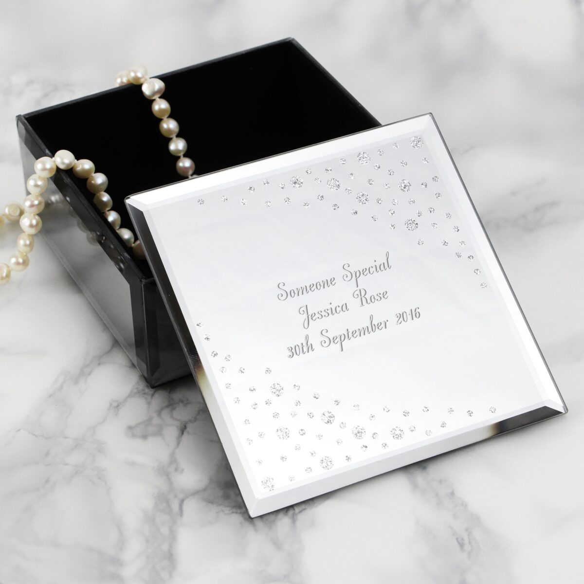 Personalised Any Message Diamante Glass Trinket Box: 1 - Trinket Boxes By Gift Moments