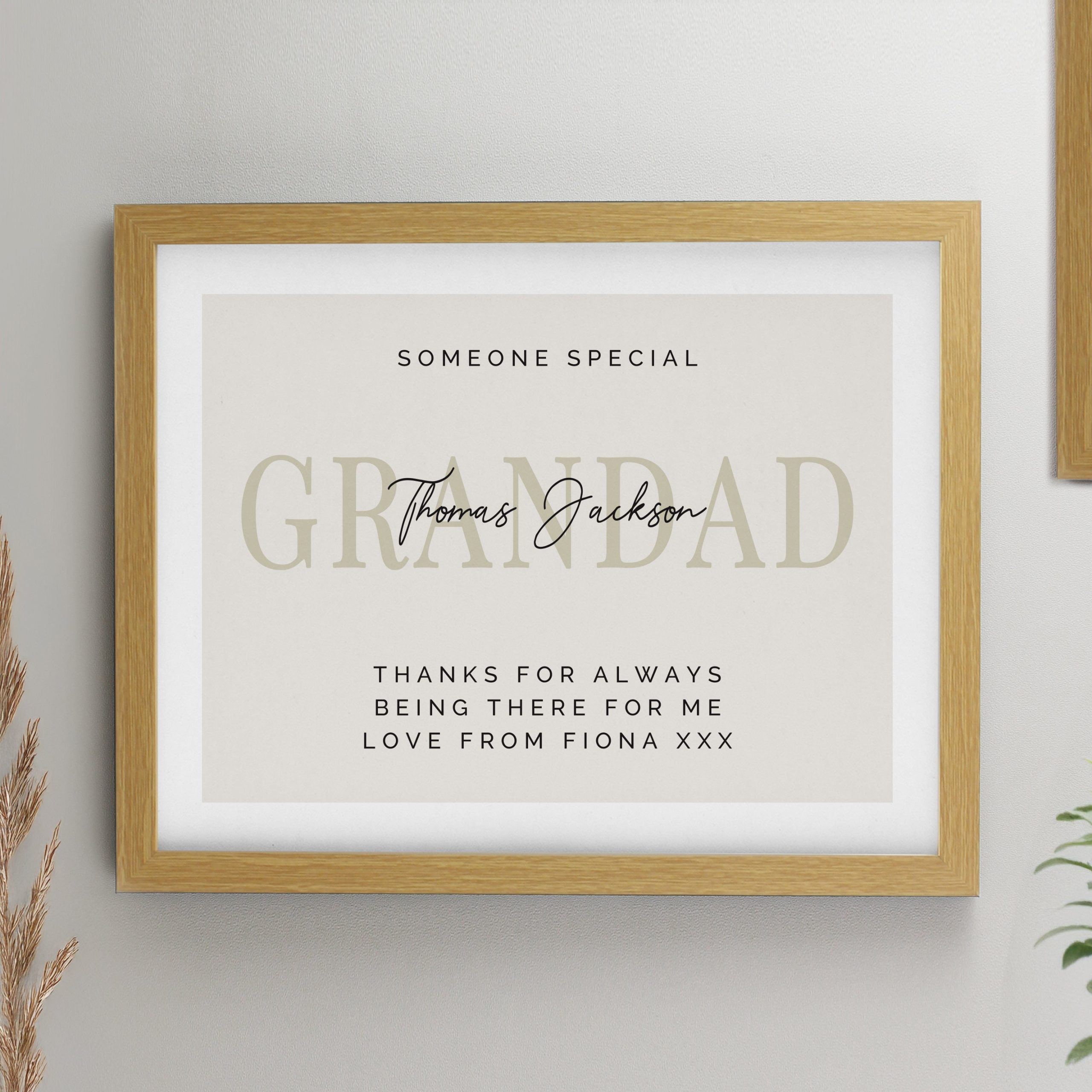 Personalised message framed prints oak