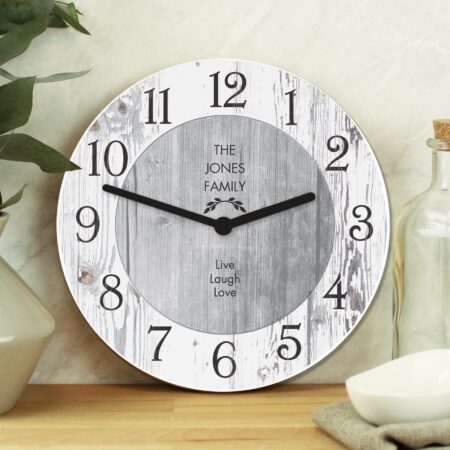 Personalised Any Message Shabby Chic Wooden Clock: 1 - Clocks By Gift Moments
