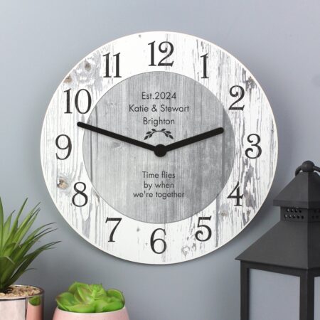 Personalised Any Message Shabby Chic Wooden Clock: 2 - Clocks By Gift Moments