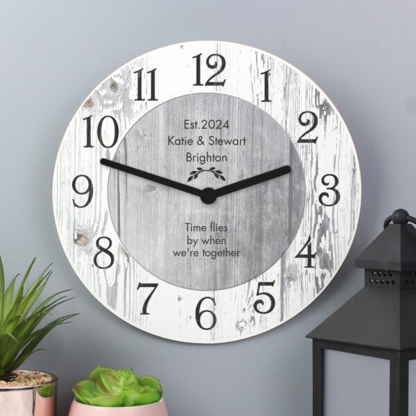 Personalised Any Message Shabby Chic Wooden Clock: 2 - Clocks By Gift Moments