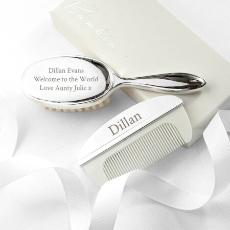 Personalised Message Silver Plated Baby Brush & Comb Set: 1 - Baby By Gift Moments