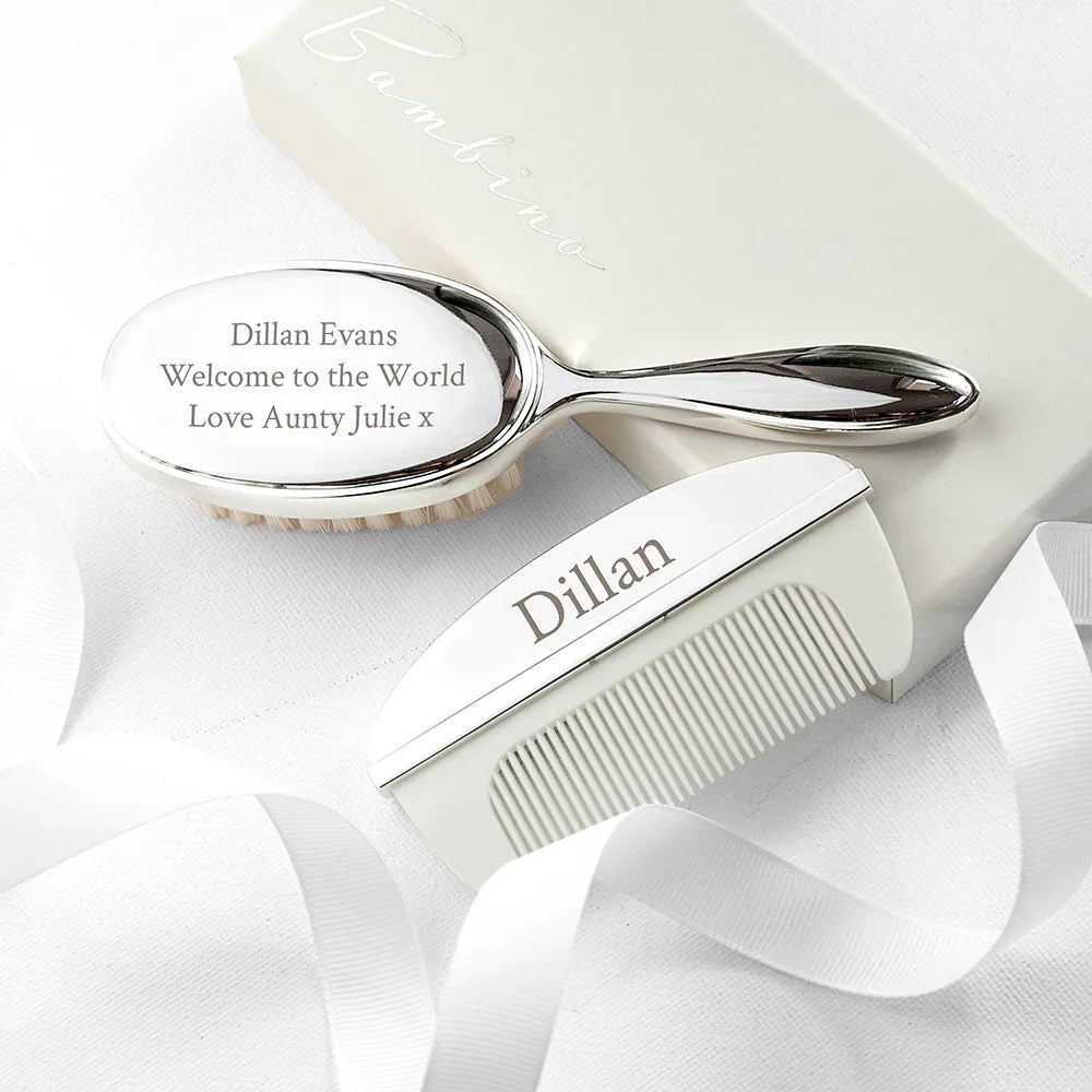 Personalised Message Silver Plated Baby Brush & Comb Set: 1 - Baby By Gift Moments