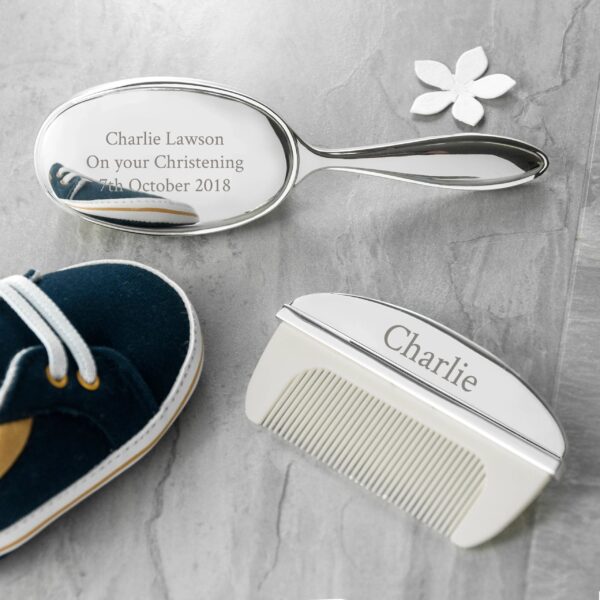 Personalised Message Silver Plated Baby Brush & Comb Set: 6 - Baby By Gift Moments