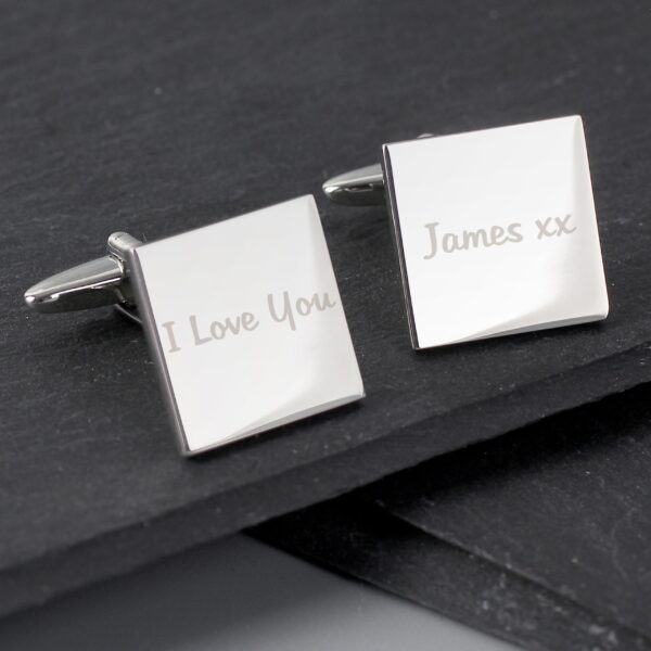 Personalised Any Message Square Cufflinks - 1 line: 1 - Cufflinks & Tie Slides By Gift Moments