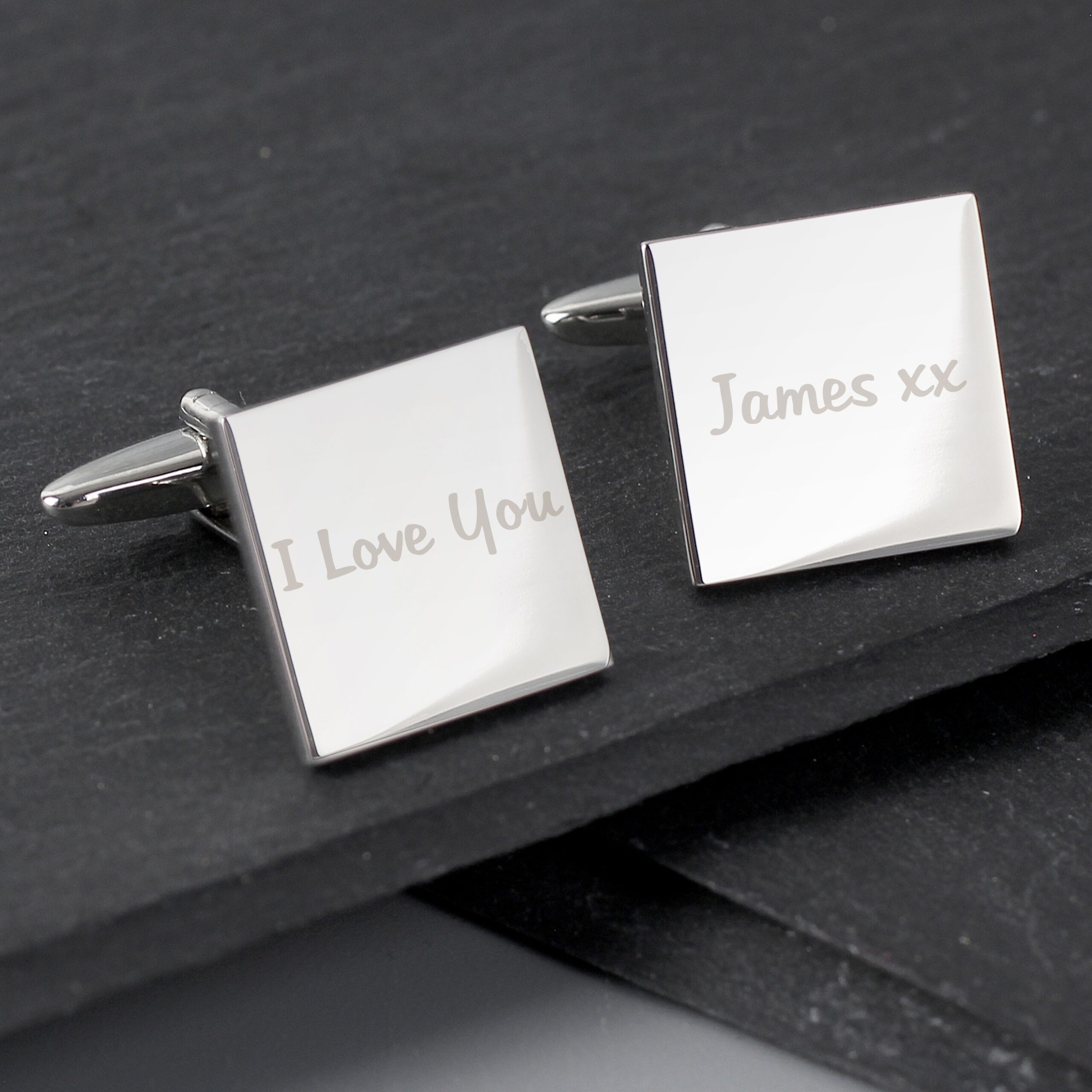 Personalised Any Message Square Cufflinks - 1 line: 1 - Cufflinks & Tie Slides By Gift Moments