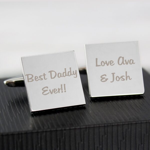 Personalised Any Message Square Cufflinks - 2 lines: 2 - Cufflinks & Tie Slides By Gift Moments
