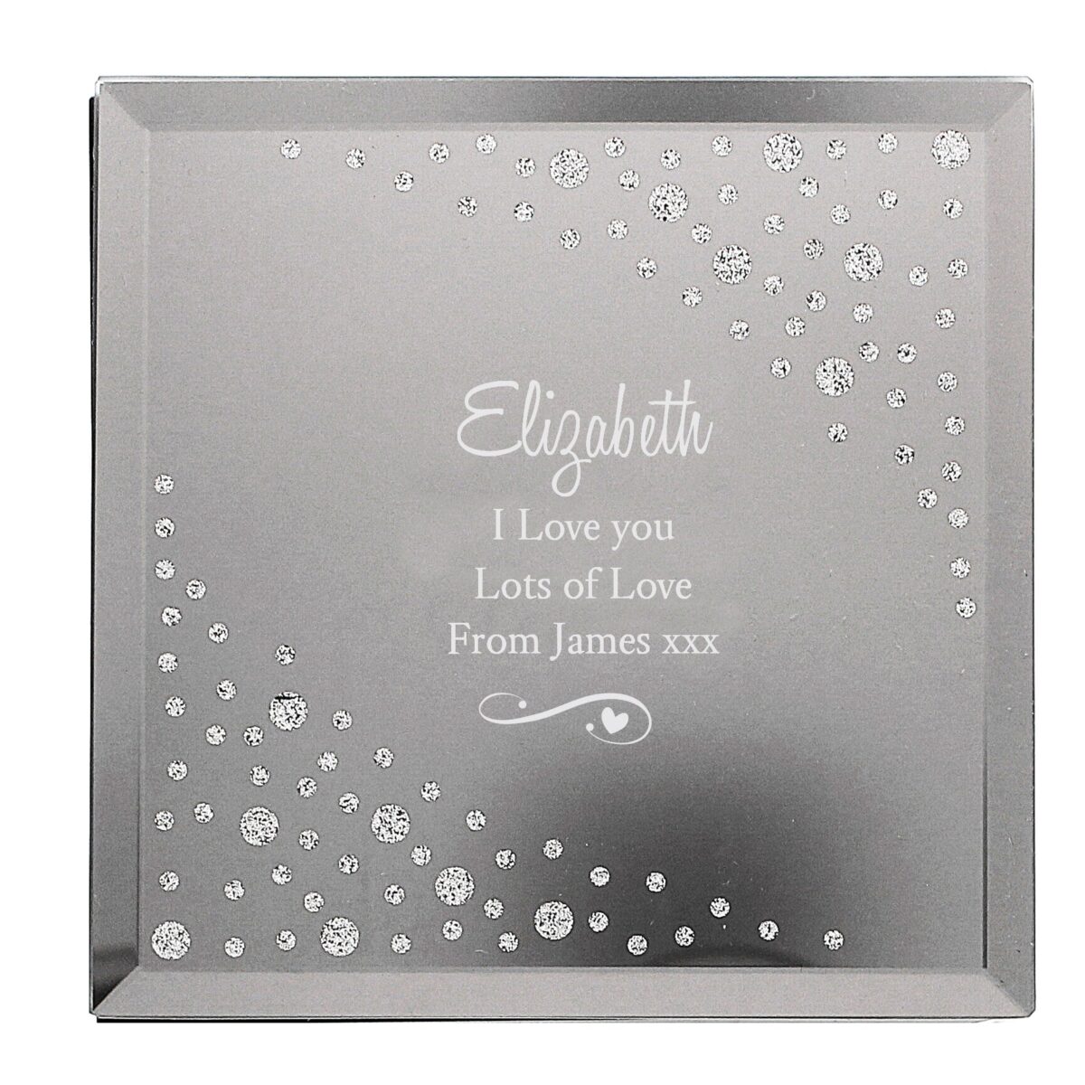Personalised Any Message Swirls & Hearts Diamante Glass Trinket Box: 6 - Trinket Boxes By Gift Moments