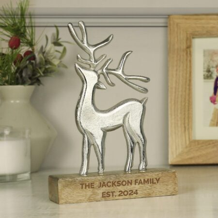 Personalised Metal Stag Ornament With Wood Base: 3 - Ornaments By Gift Moments