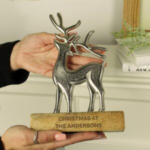 Personalised Metal Stag Ornament With Wood Base: 2 - Ornaments By Gift Moments