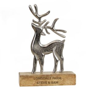 Personalised Metal Stag Ornament With Wood Base: 5 - Ornaments By Gift Moments