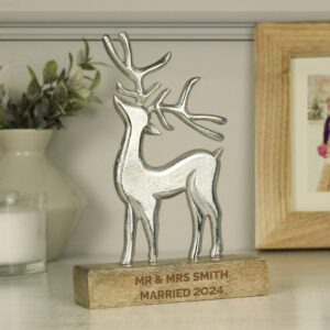 Personalised Metal Stag Ornament With Wood Base: 4 - Ornaments By Gift Moments