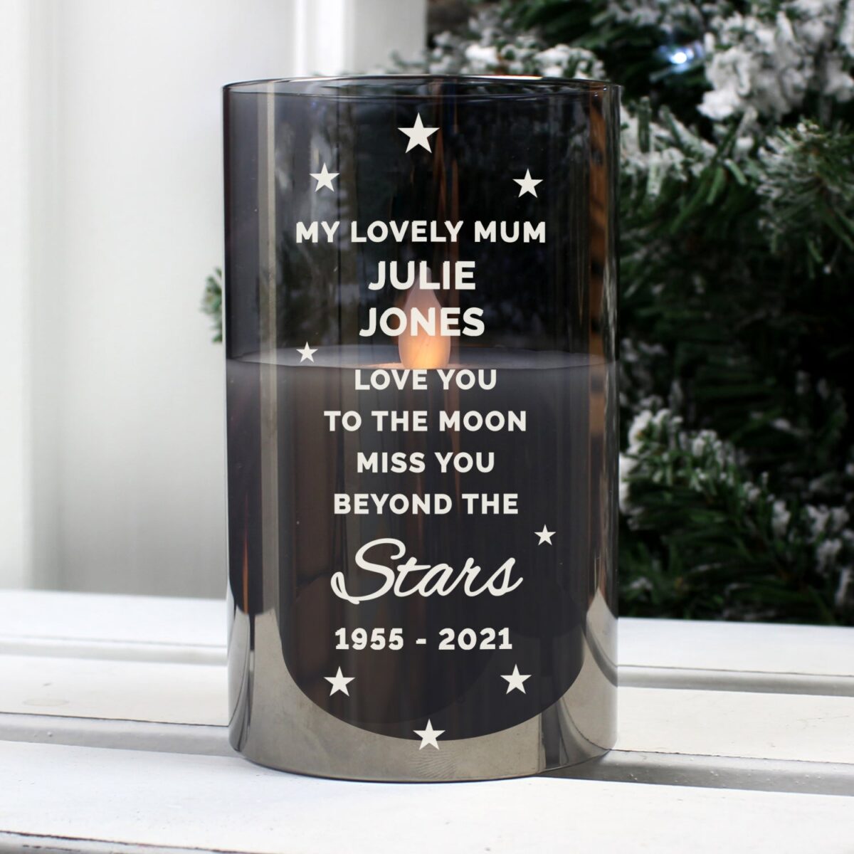 Personalised miss beyond stars smoked glass led candle