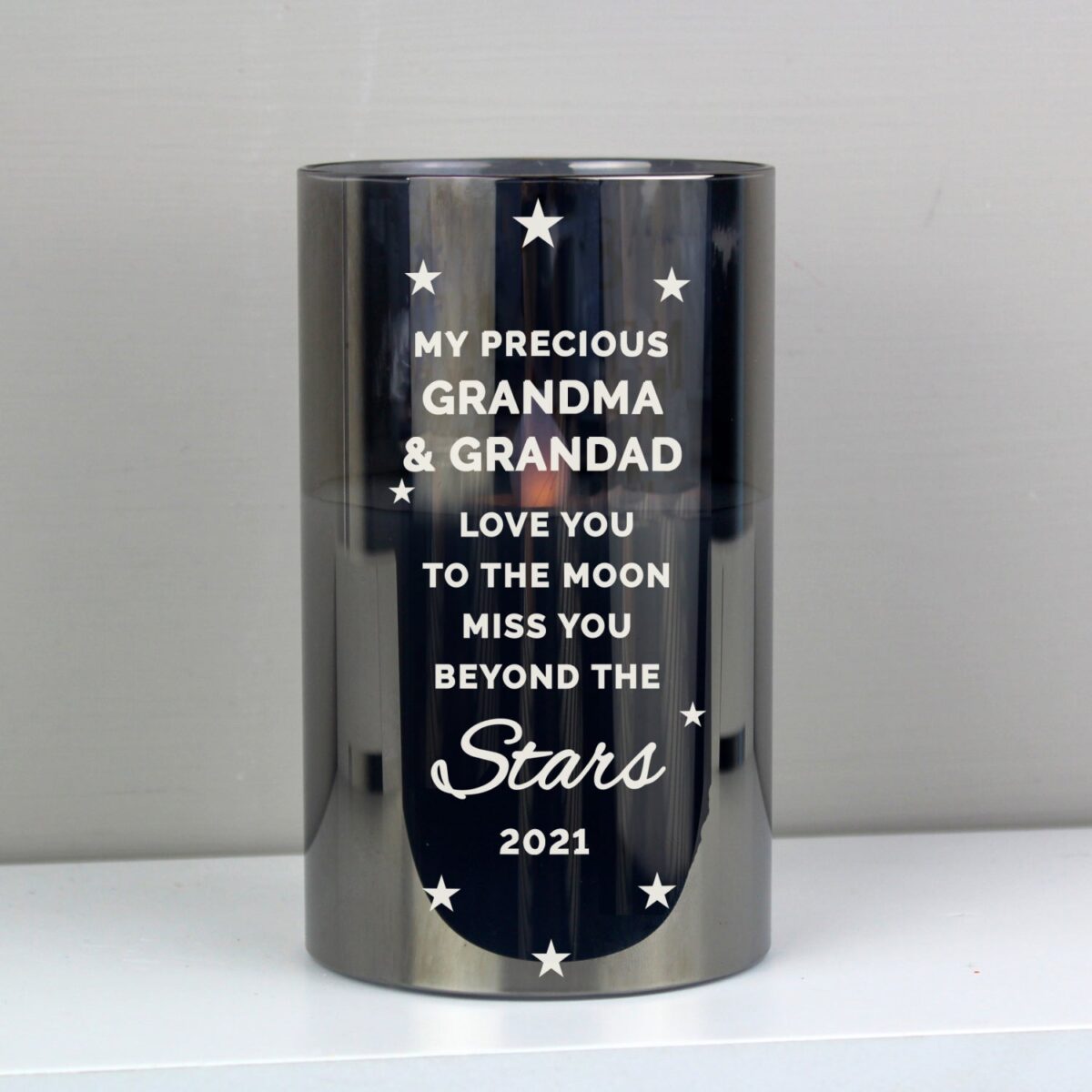 Personalised miss beyond stars smoked glass led candle