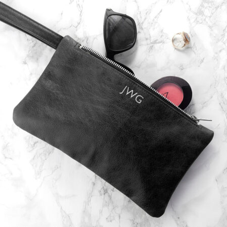 Personalised Monogram Black Leather Clutch Bag: 7 - Bags & Purses By Gift Moments