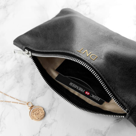 Personalised Monogram Black Leather Clutch Bag: 4 - Bags & Purses By Gift Moments