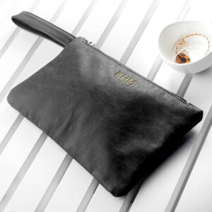 Personalised Monogram Black Leather Clutch Bag: 8 - Bags & Purses By Gift Moments