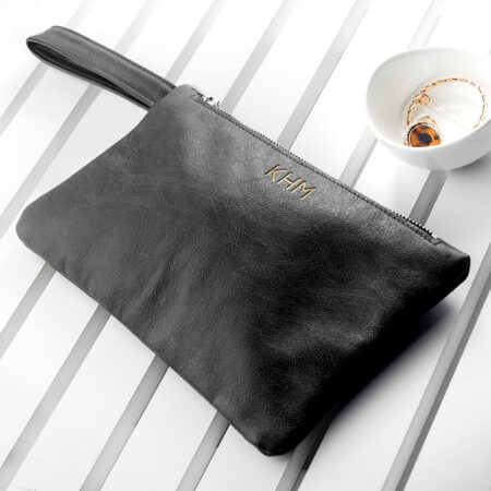 Personalised Monogram Black Leather Clutch Bag: 8 - Bags & Purses By Gift Moments