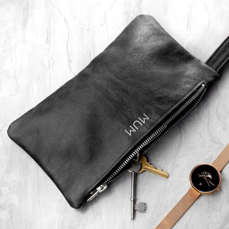 Personalised Monogram Black Leather Clutch Bag: 5 - Bags & Purses By Gift Moments