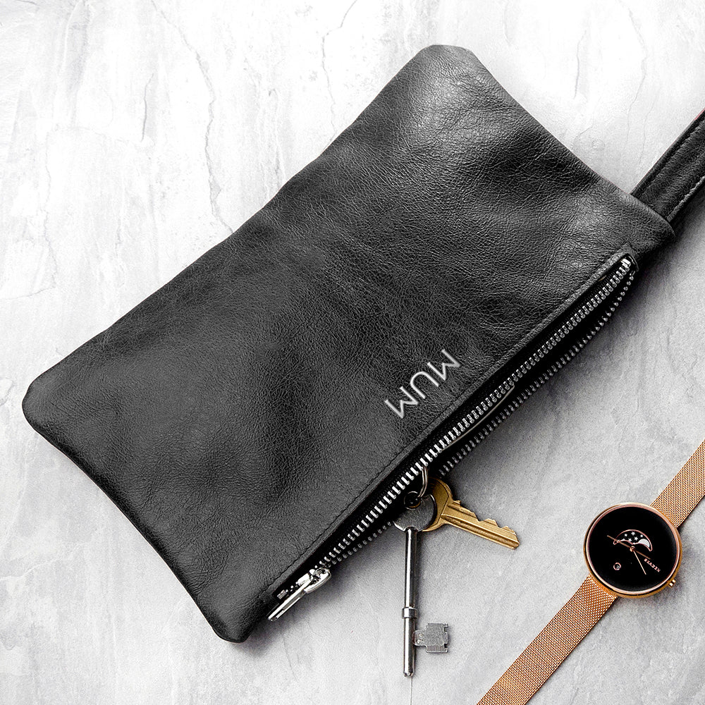 Personalised Monogram Black Leather Clutch Bag: 5 - Bags & Purses By Gift Moments