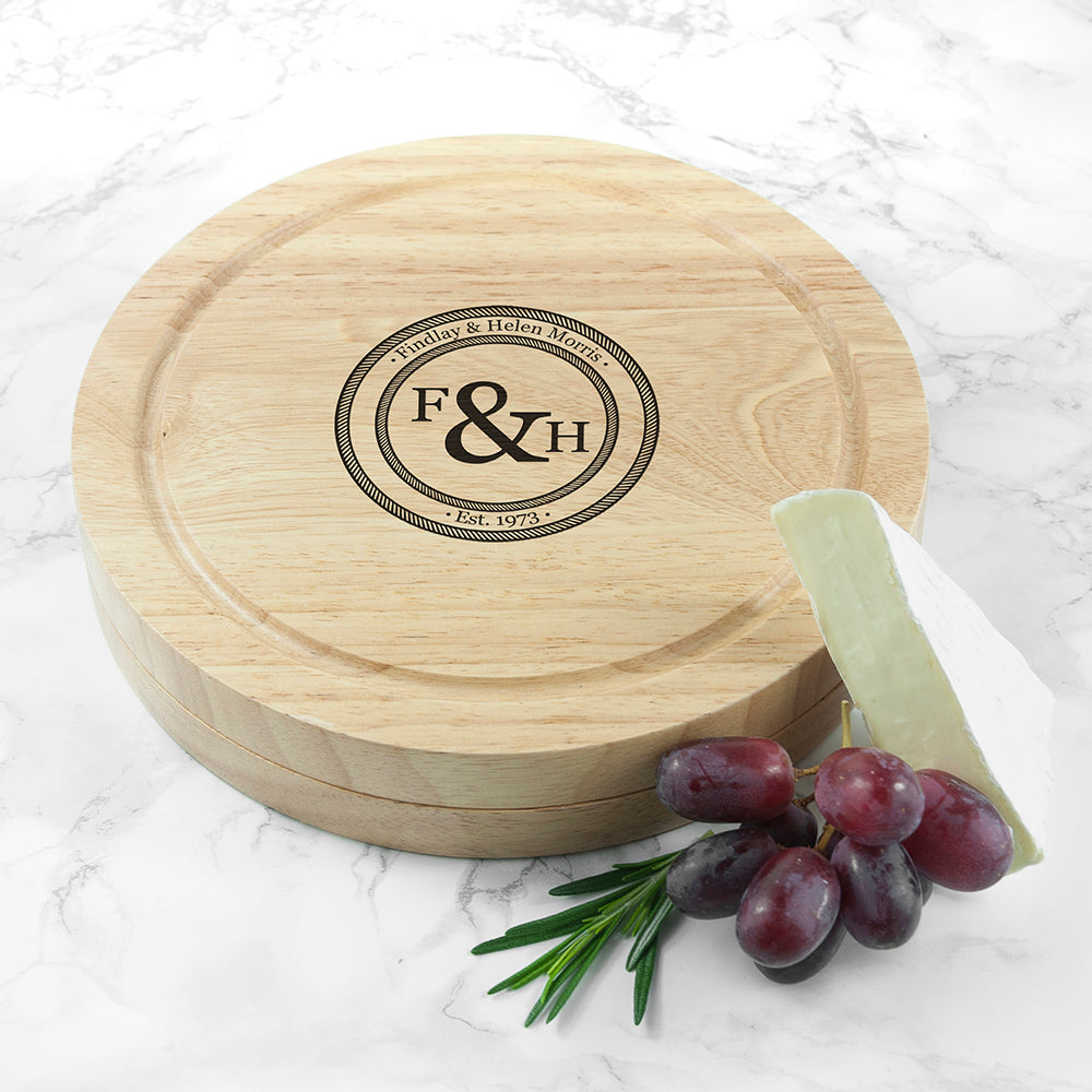Personalised Monogram Couple Cheese Board Set: 6 - Cheese Boards By Gift Moments