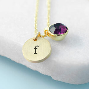 Personalised Monogram Gold Birthstone Crystal & Disc Necklaces: 5 - February - Necklaces By Gift Moments