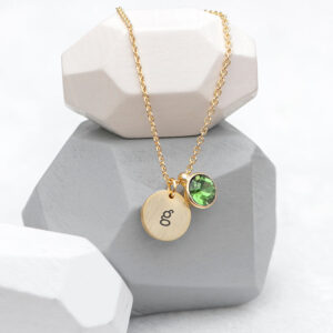 Personalised Monogram Gold Birthstone Crystal & Disc Necklaces: 11 - August - Necklaces By Gift Moments