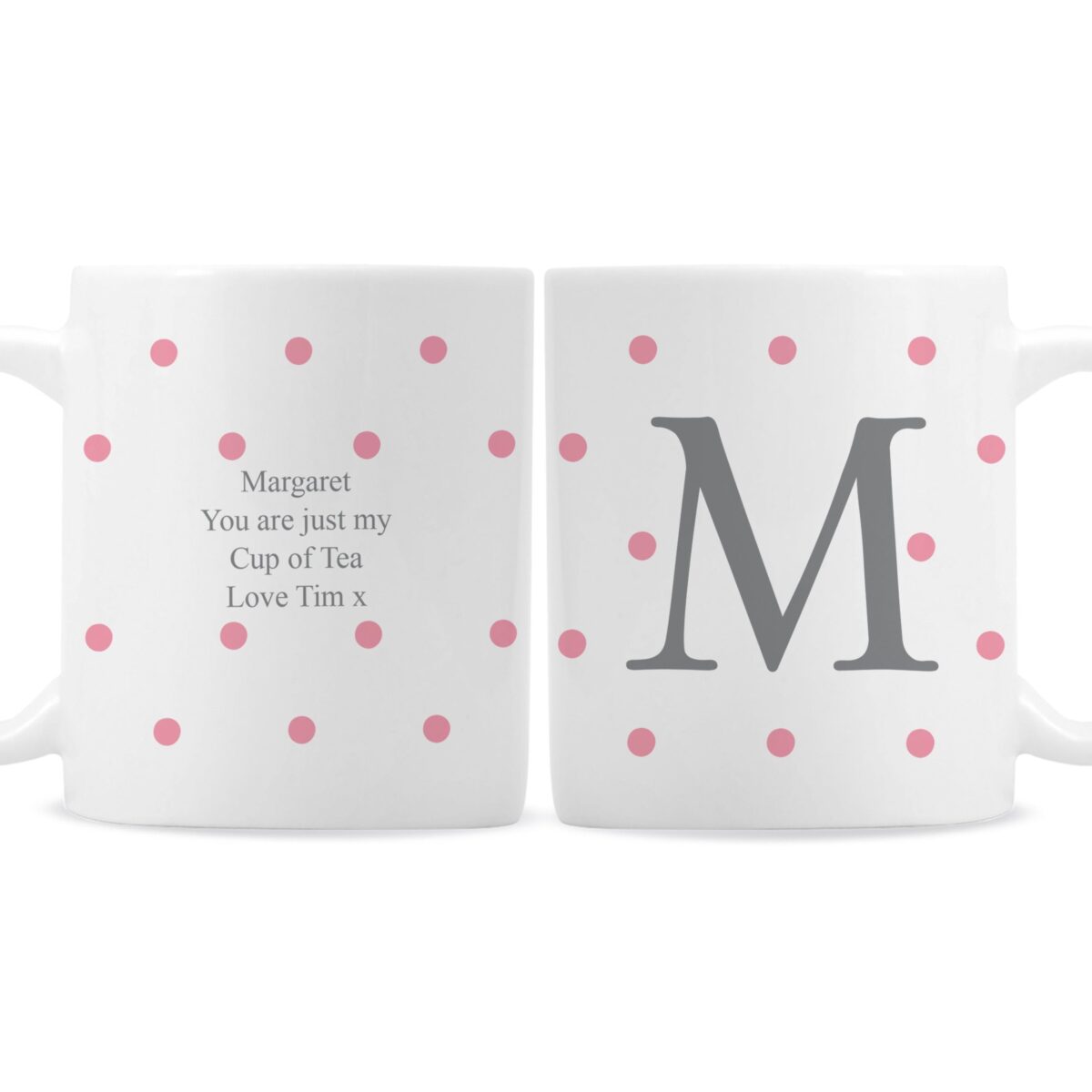 Personalised Monogram Pink Spot Mug: 2 - Mugs By Gift Moments