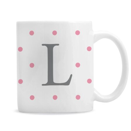 Personalised Monogram Pink Spot Mug: 5 - Mugs By Gift Moments