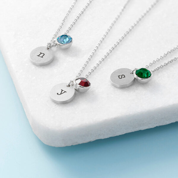 Personalised Monogram Silver Birthstone Crystal Necklaces: 2 - Necklaces By Gift Moments