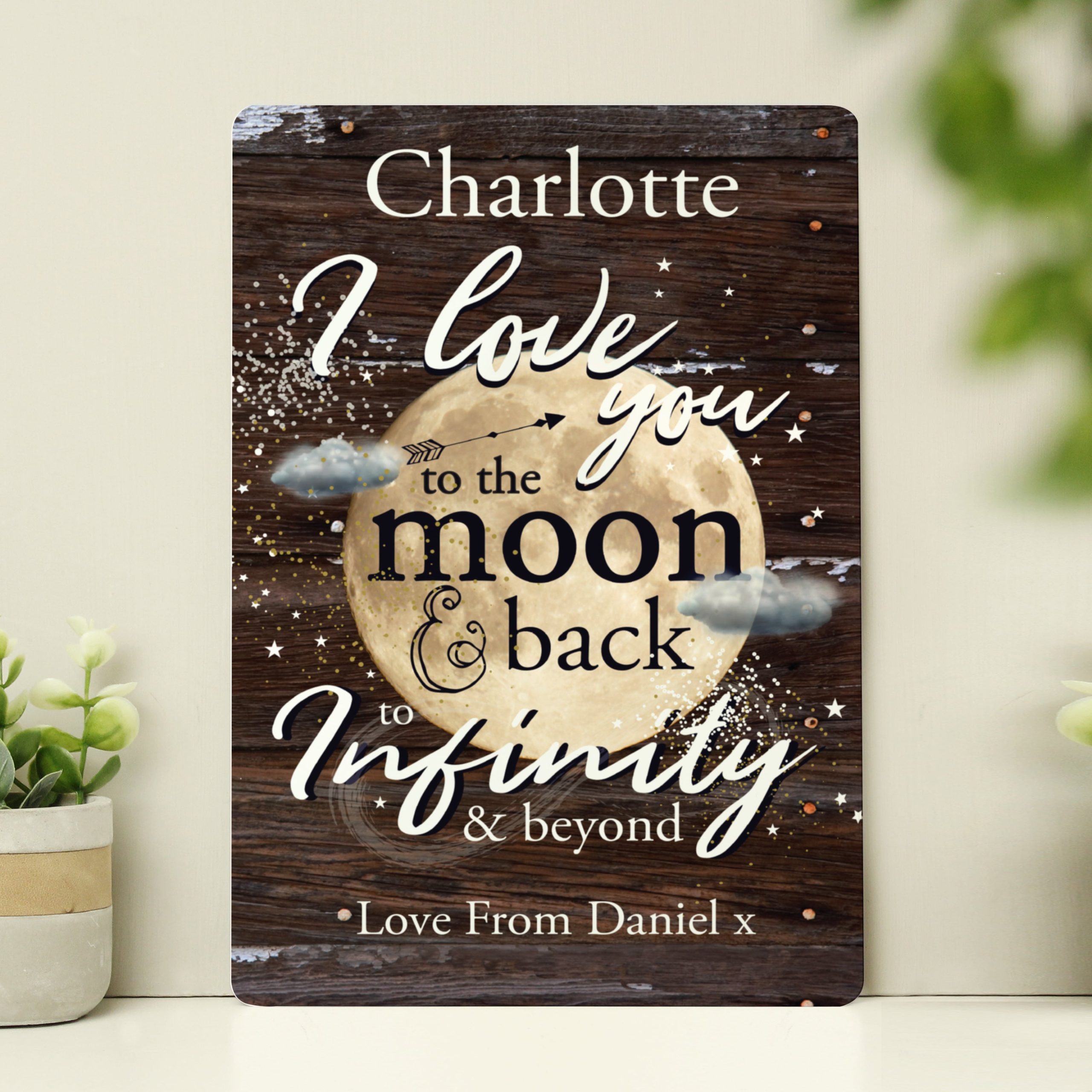 Personalised moon back metal sign