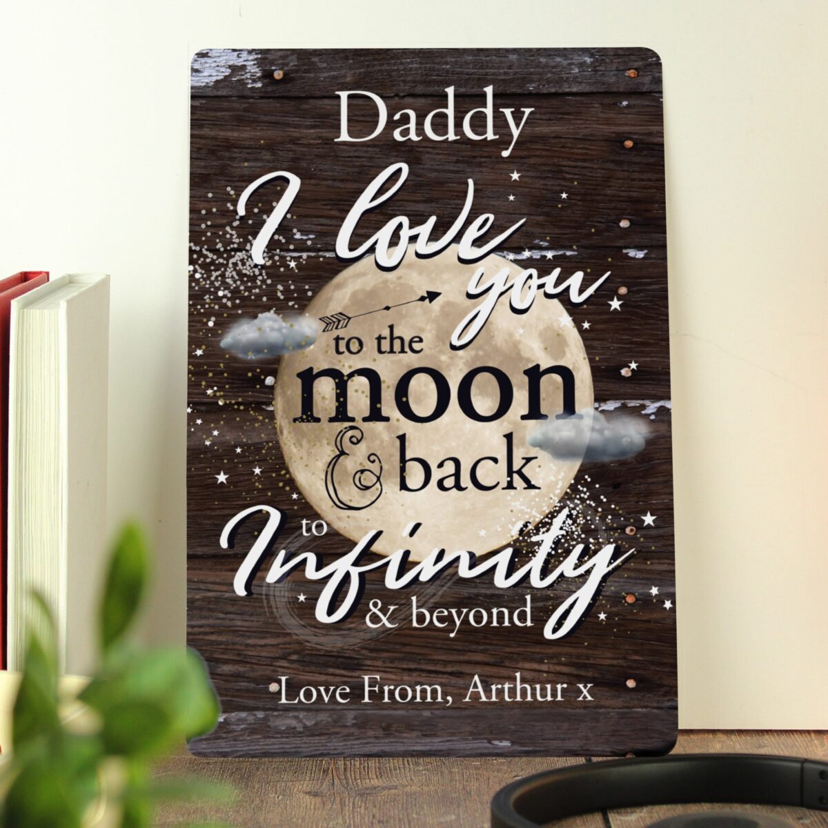 Personalised moon back metal sign