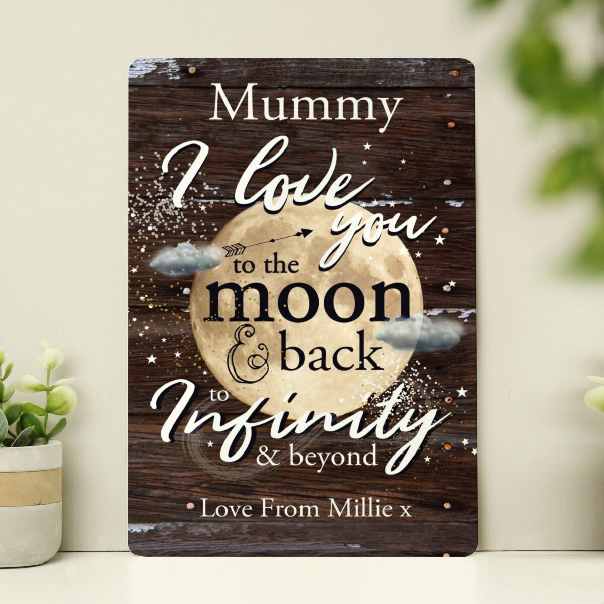 Personalised moon back metal sign