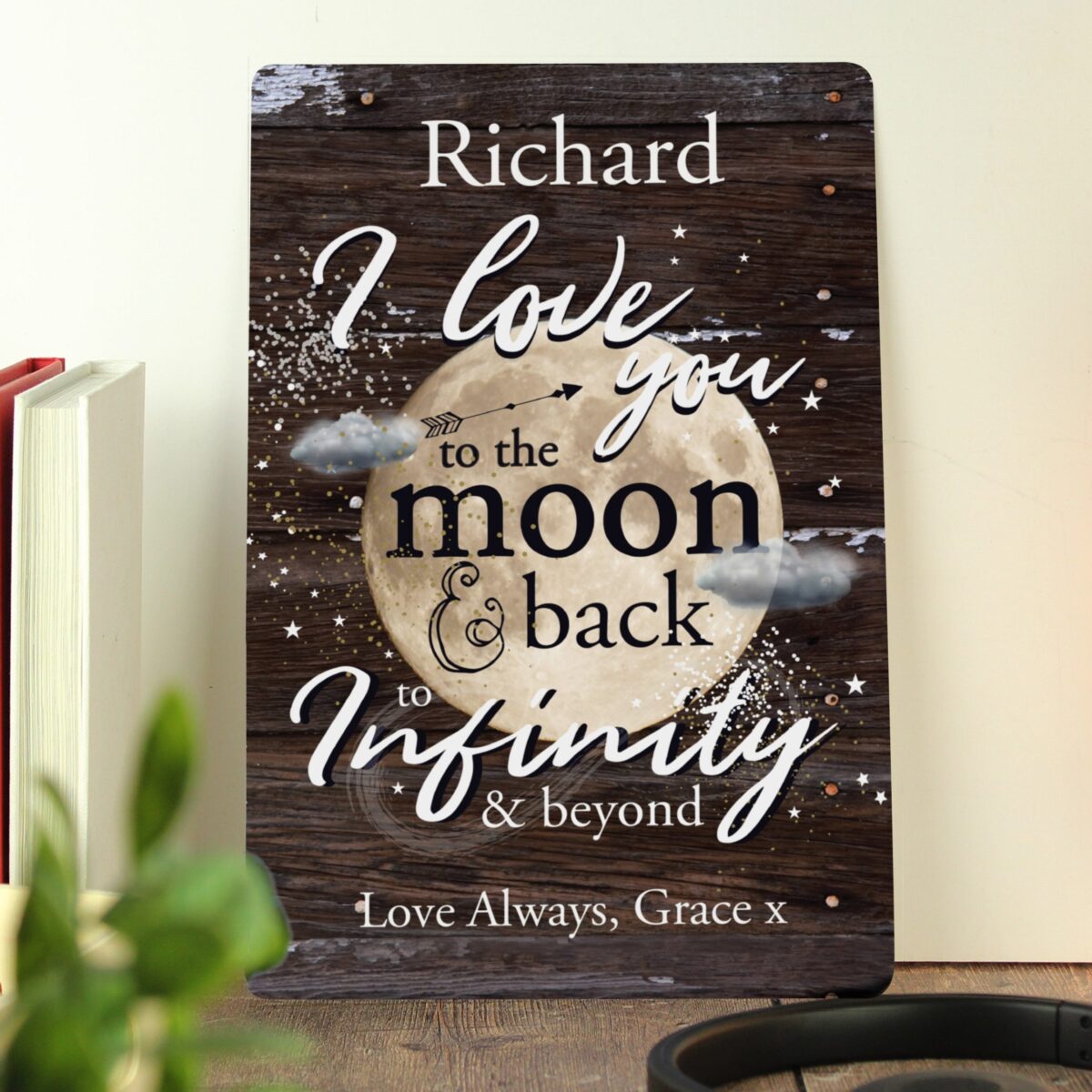 Personalised moon back metal sign