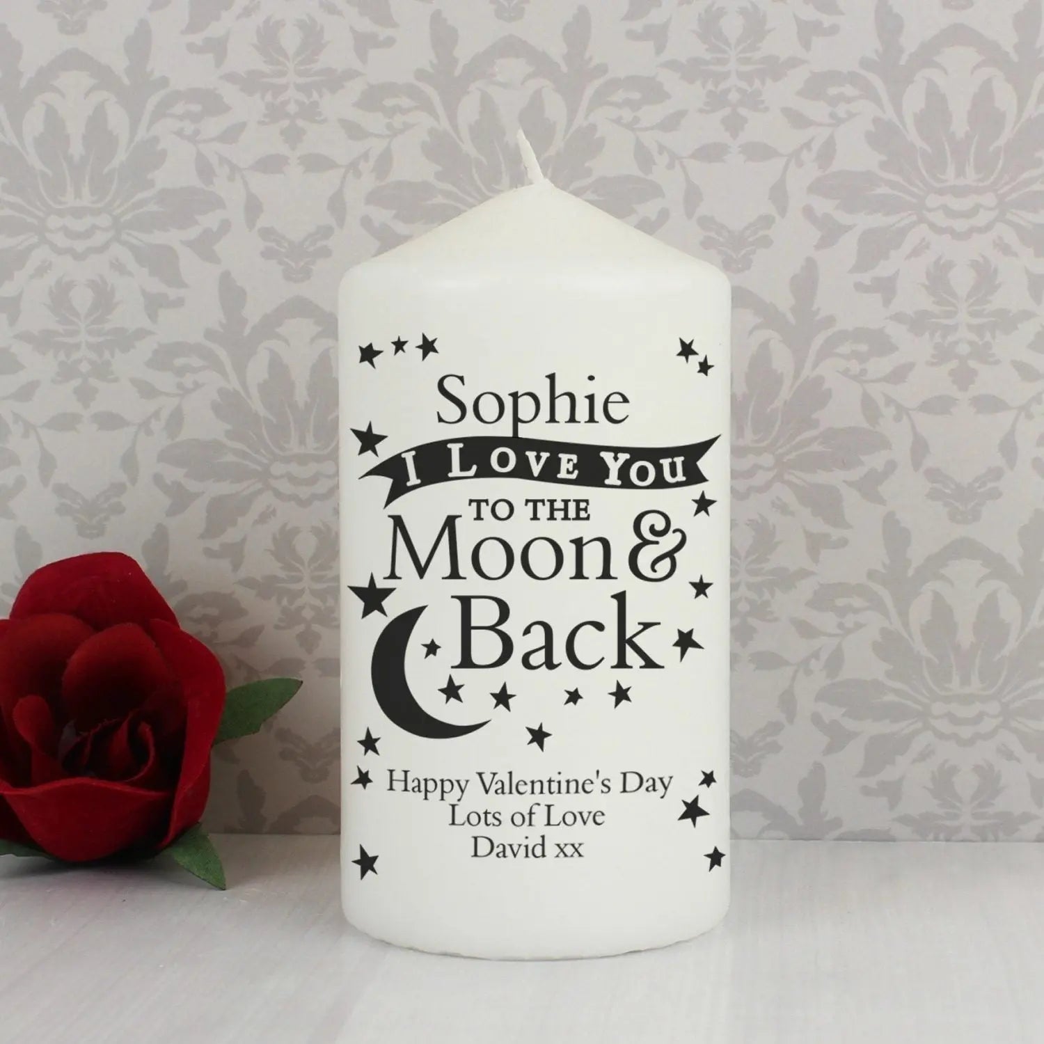 Personalised To the Moon and Back... Pillar Candle: 1 - Candles By Gift Moments