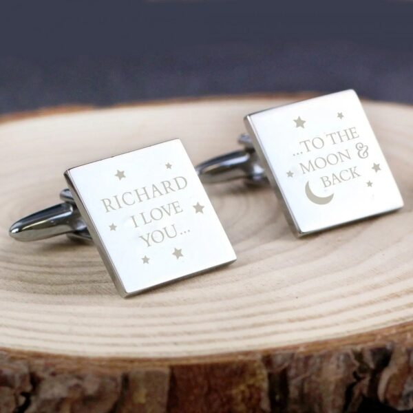 Personalised To the Moon and Back Square Cufflinks: 1 - Cufflinks & Tie Slides By Gift Moments