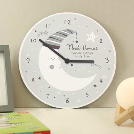 Personalised Moon Nursery Wall Clock: 2 - Clocks By Gift Moments