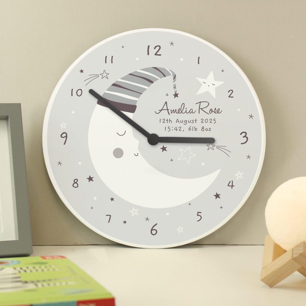 Personalised Moon Nursery Wall Clock: 4 - Clocks By Gift Moments