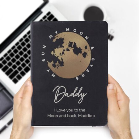Personalised Moon & Stars Black Hardback Notebook: 6 - Notebooks By Gift Moments